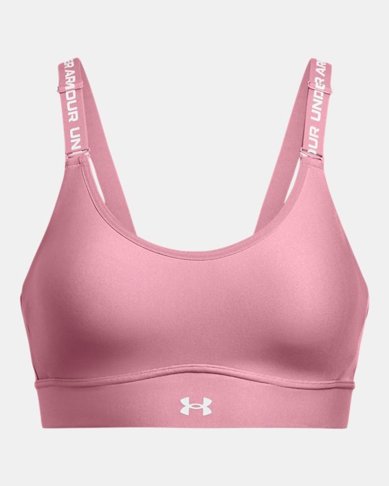Women's UA Infinity 2.0 Mid Sports Bra in Pink image number 4